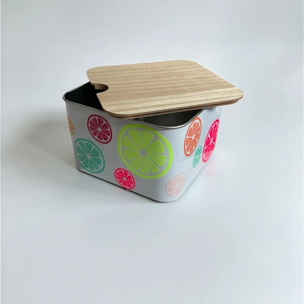 Colorful Citrus Design Storage Tin with Wooden Lid